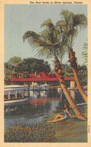 SILVER SPRINGS, FL Florida BATHING BEAUTY~BOAT DOCKS~PALM TREES c1940's Postcard