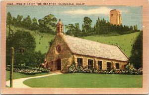 1940s GLENDALE CALIFORNIA WEE KIRK OF THE HEATHER CHURCH LINEN POSTCARD 42-244