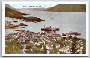 Wrangell Alaska~Aerial View Of The City & Stikine River~HH Tammen Vtg Postcard
