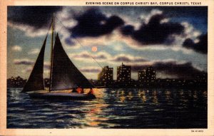 Texas Corpus Christi Evening Scene On Corpus Christi Bay 1947 Curteich