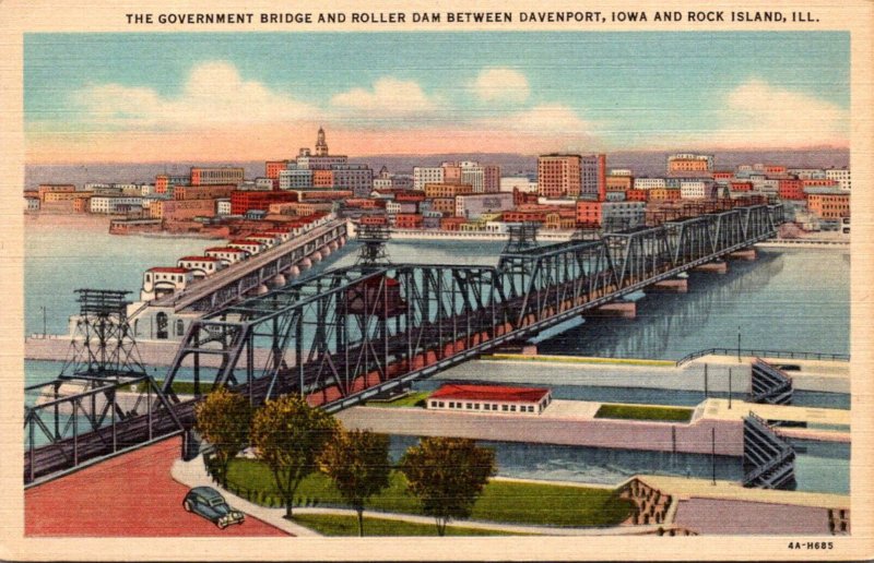 Government Bridge and Roller Dam Between Davenport Iowa and Rock Island Illin...