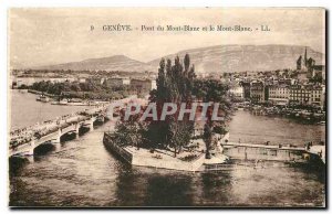 Old Postcard Geneva Pont du Mont Blanc and Mont Blanc