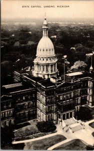 Vtg Postcard State Capitol Building Aerial View Lansing Michigan MI Mayrose Co.