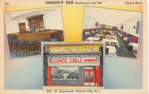 E4/ Atlantic City New Jersey NJ Postcard Linen Dragon's Den 3View Lounge Grill