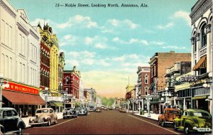 Postcard AL Anniston Noble Street View Drug Store Woolworth Store Shops 1941 V69
