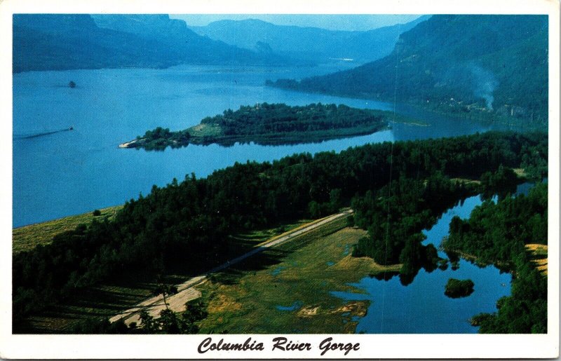 Columbia River Gorge Aerial View Oregon Scenic Chrome Cancel WOB Postcard 