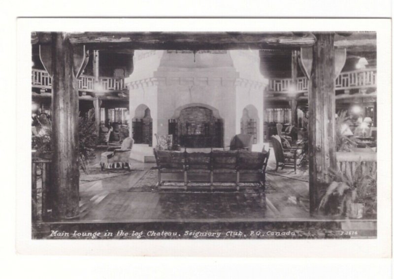 Main Lounge, Log Chateau, Seigniory Club, Quebec, Real Photo Postcard RPPC #1