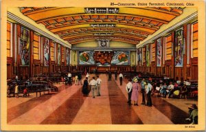 Vtg 1930's Concourse Union Terminal Railroad Station Cincinnati Ohio OH Postcard