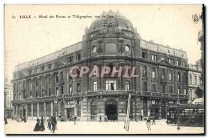 Postcard Old Lille Hotel Posts and Telegraphs front view Tramway