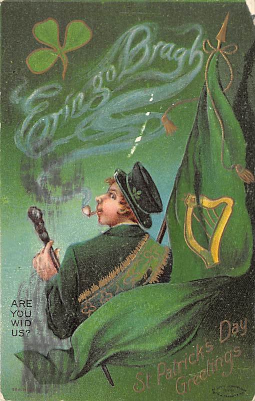 Greetings St. Patricks Day 1909 scratch on card