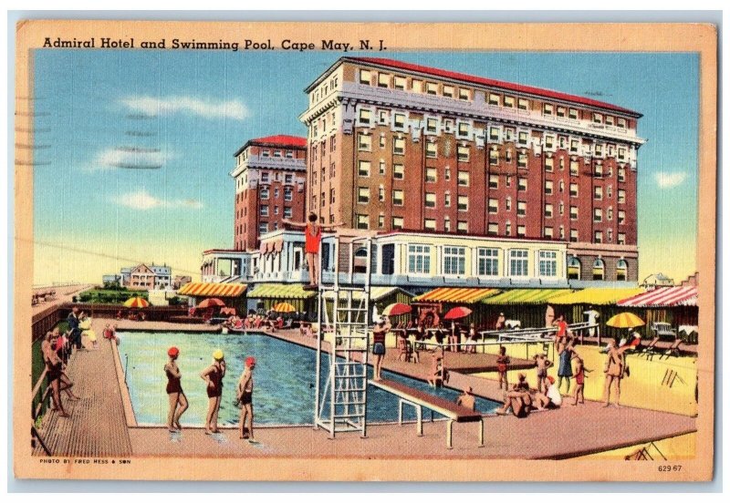 Cape May New Jersey NJ Postcard Admiral Hotel And Swimming Pool 1954 Vintage