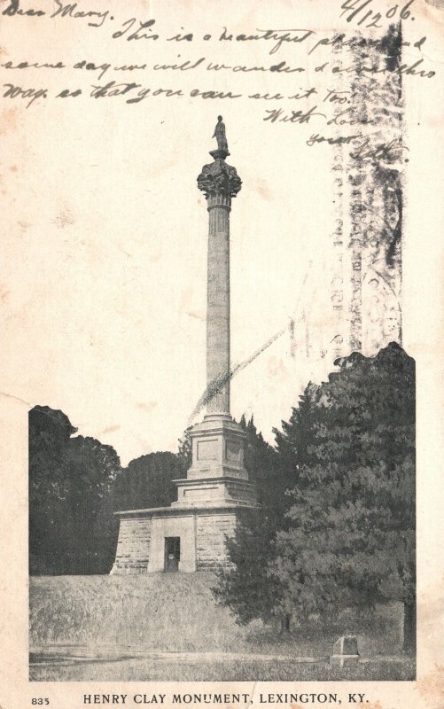 Vintage Postcard 1906 Henry Clay Monument Lexington Kentucky KY