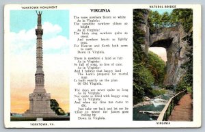 Virginia  Yorktown Monument  Natural Bridge   Postcard  c1920