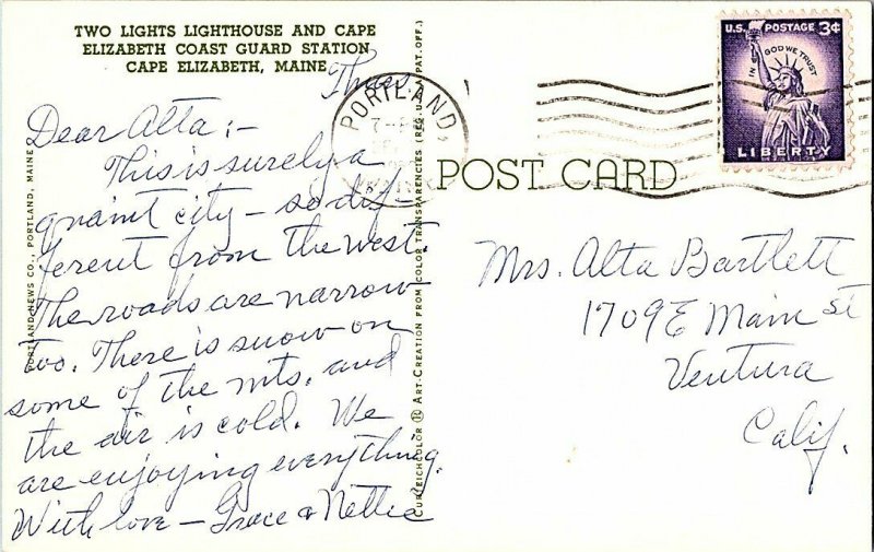 Two Lights Lighthouse Cape Elizabeth Maine Vintage Postcard Standard View Card 