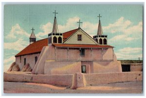 1937 Old Church Of St. Augustine Building Cross Tower Isleta New Mexico Postcard
