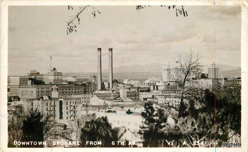 1940s Downtown 6th Avenue RPPC SPOKANE WASHINGTON  Birdseye View postcard 913