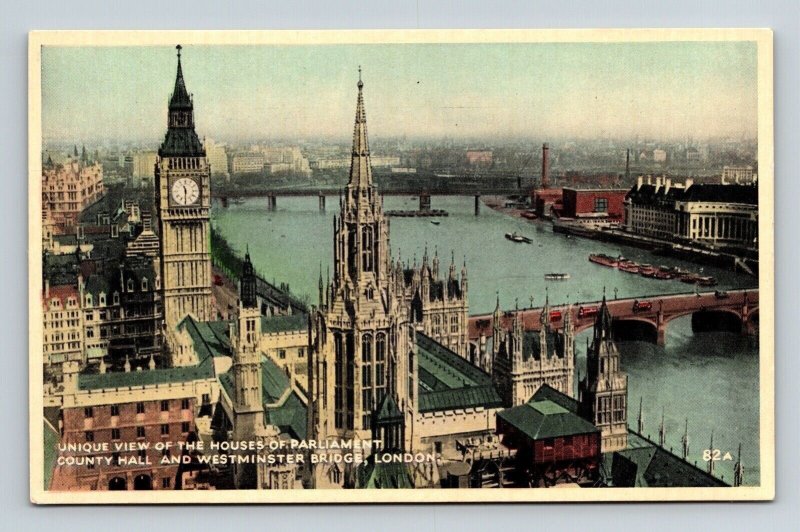 Unique View Houses Parliament County Hall Estminster Bridge London WB Postcard 