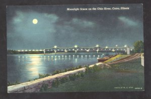 CAIRO ILLINOIS NIGHT SCENE ON THE OHIO RIVER BRIDGE VINTAGE POSTCARD