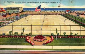 New Jersey Wildwood Fox Park Tennis Courts Showing Ocean and Boardwalk 1938 C...