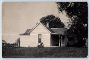 Iowa IA Postcard RPPC Photo Elk Hora And Kimballton House Scene Backyard c1910's
