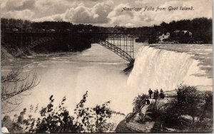 American Falls From Goat Island Bridge Antique Postcard PM Niagara Ontario Clean 