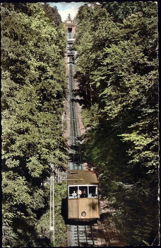 germany, BADEN-BADEN, Drahtseilbahn mit Station Merkur, Funicular Railway (1958)