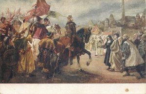 King Matyas before Becs by Koroknyai vintage fine art postcard Hungary