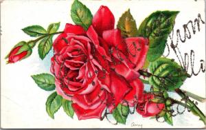 Greetings from Garnavillo, Iowa Rose Embossed Vintage Postcard K05