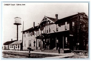 c1908 CM&STP Depot Calmar Iowa Vintage Train Depot Station RPPC Photo Postcard