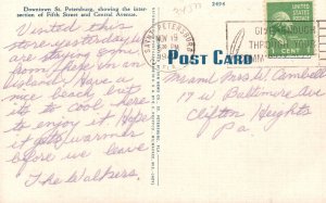 Vintage Postcard 1949 Downtown Street Rutland's Hotels St. Petersburg Florida FL