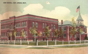 Vintage Postcard High School Building Campus Landmark East Jordan Michigan MI