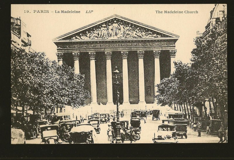 Vintage Paris France The Madeleine Church (Cars) Cormault Imp  Postcard