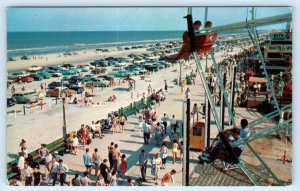 JACKSONVILLE BEACH, Florida FL ~ Boardwalk FERRIS WHEEL 1950s Cars Postcard