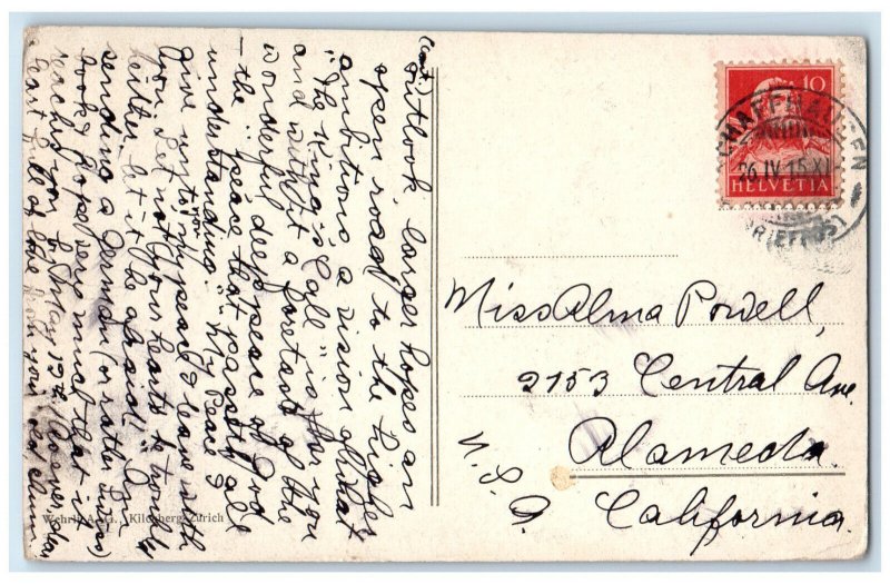 1915 Bahnhofplatz and Post Office in Schaffhausen Switzerland Postcard