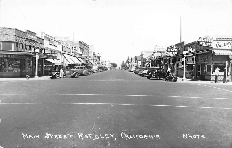 Reedley CA Early Safeway Store Storefronts Old Cars Motorcycle Truck