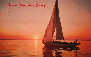 Vintage Postcard 1969 Scene Ocean City Boat Sunset New Jersey N. J.