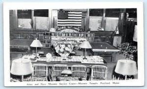 PORTLAND, Maine ME~ Masonic Temple ARMY & NAVY SERVICE CENTER 1943 WWII Postcard