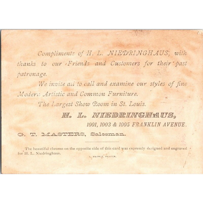 H.L. Niedringhaus Furniture ~ St Louis ~ Antique Victorian Trade Card