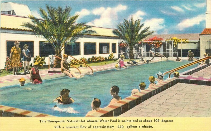 Colorpicture Desert Hot Springs California Water Pool 1940s Postcard 21-2063