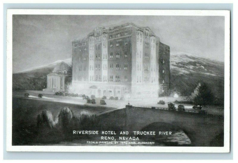 C. 1920s Art Deco Riverside Hotel and Truckee River Reno Nevada P129