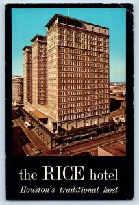 Houston Texas TX Postcard The Rice Hotel Building Exterior Roadside 1974 Vintage