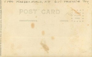 Haddonfield New Jersey Girl Tricycle Toy C-1910 RPPC Photo Postcard 21-12592