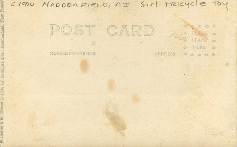 Haddonfield New Jersey Girl Tricycle Toy C-1910 RPPC Photo Postcard 21-12592