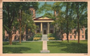 Vintage Postcard 1944 Man Building Wofford College Spartanburg South Carolina SC