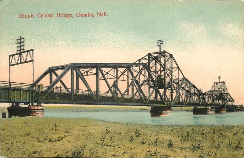 Vintage Postcard Illinois Central Bridge Omaha NE Douglas County Steel Truss