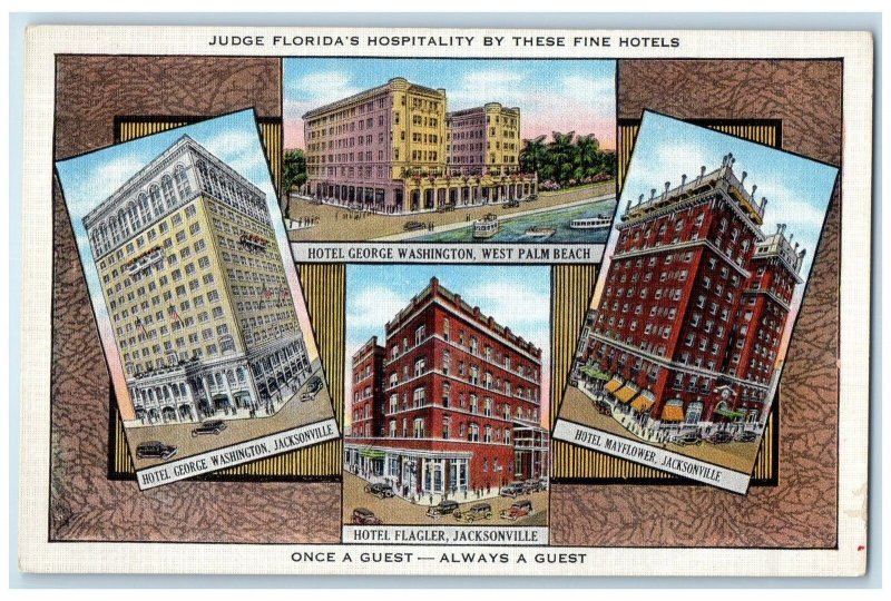 c1940's Kloeppel Hotels Exterior Jacksonville & West Palm Beach Florida Postcard