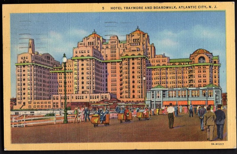 32120) New Jersey ATLANTIC CITY Hotel Traymore and Boardwalk - pm1959 - LINEN