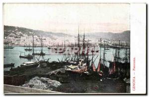 Old Postcard Panorama Genova Boat