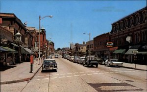 Milford Massachusetts MA Classic Cars Pickup Truck Street Scene Vintage Postcard