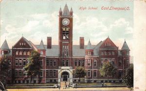 East Liverpool Ohio~High School-Bldg w Tall Clock Tower-Students in Front~1908